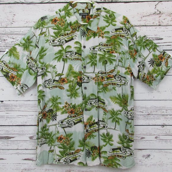 George Other - Classic car convertible Hawaiian Camp Shirt Sz L